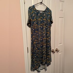 LuLaRoe Carly Dress Blue/Yellow Floral Large